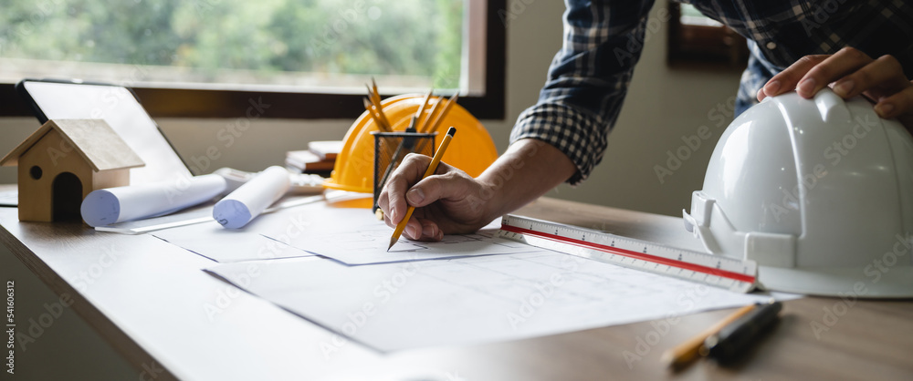 Engineer architect designer freelance work on start-up project drawing ...