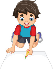 Poster - Cartoon little boy drawing on a paper