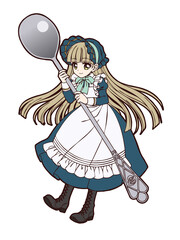 Sticker - Illustration of a little girl with a spoon in anime style