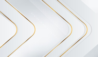 Poster - White business design with halftone dot and golden lines geometric vector background.	

