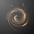 Golden shiny spiral line effect with magic dust particles effect flying around. Vector eps background.