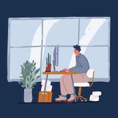 Wall Mural - Cartoon vector illustration of Office employee with low energy. Struggle with work. Stressed corporate worker. Burnout character