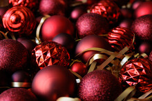 Christmas And New Year Background - Close Up Of Red Christmas Balls