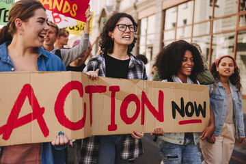 Wall Mural - Young people campaigning for climate action in the city