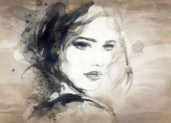 Canvas Print - woman portrait. watercolor painting. beauty fashion illustration