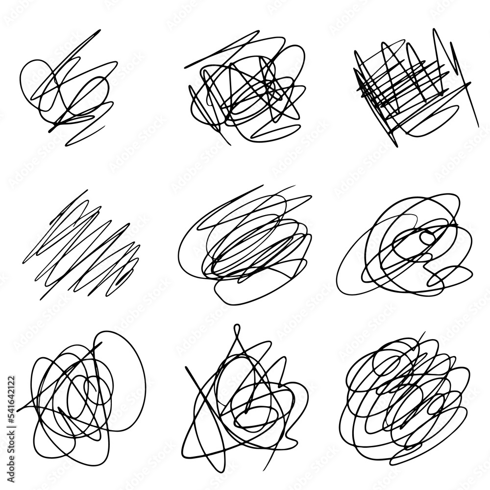 Set of hand drawn scribble line shapes. Illustration on a transparent ...
