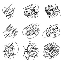 set of hand drawn scribble line shapes. illustration on a transparent background