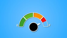Color Scale Of Fuel Indicator, Showing Fuel Level With Cup Black Coffee At Blue Background. Coffee Creative Idea Background. Loading Status Bar. Modern Web Icon. Graphic Style With Cup Coffee.
