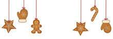 Hanging Christmas Cookies In Cartoon Style.