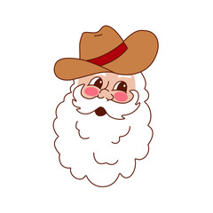 Wall Mural - Howdy Christmas retro vintage Santa Claus with cowboy hat. Groovy Santa in 70s style.