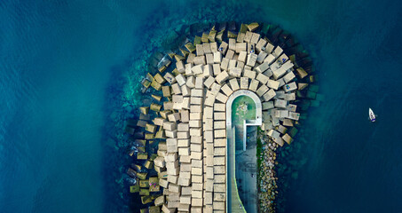Fototapete - Harbour Wall Aerial blue wate 