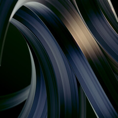 Poster - Curved wavy dark background with shiny stripes. 3d rendering pattern. Digital illustration
