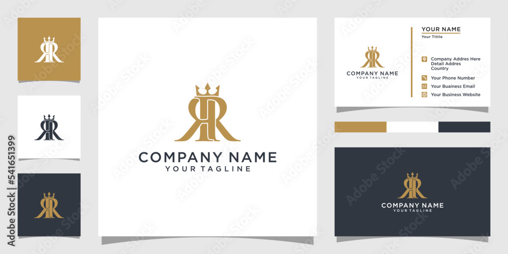Initial letter RR or R logo design concept with crown icon vector ...