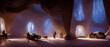 Artistic concept painting of a beautiful futuristic chamber interior, background illustration.