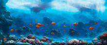 Artistic Concept Illustration Of A Underwater Coral Landscape, Background 3d Illustration.