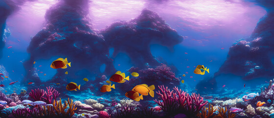 Artistic concept illustration of a underwater coral landscape, background 3d illustration.