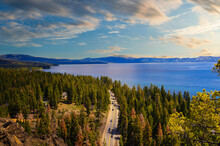Sunset View From The Eagle Rock At Lake Tahoe And Nearby Road, California