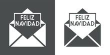 Logo Con Frase Feliz Navidad En Español En Carta En Sobre De Correo En Fondo Gris Y Fondo Blanco