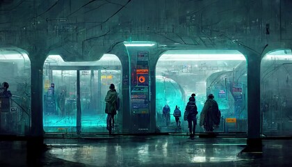 Futuristic underground subway station, fantasy world transit