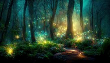 Magical Fantasy Fairy Tale Scenery, Night In A Forest