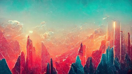 Wall Mural - Alien planet landscape with orange earth, mountains, stars in the sky