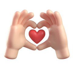 Cartoon 3d hands in shape of heart. Hands in romantic love gesture. 3D Rendering