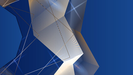  Abstract template blue geometric diagonal background with golden line. Luxury background with modern 3d bronze style.