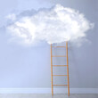 © New Africa - Wooden ladder leading to white cloud on light blue wall in room. Concept of growth and development
