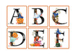 Halloween alphabet cards for kids education.
