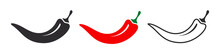 Spicy Chili Hot Pepper Icons. Hot Natural Chili Pepper Symbols. Spicy And Hot. Vector Illustration