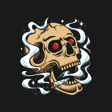 Skull Head Red Eyes Smoking Vector Graphic Illustration