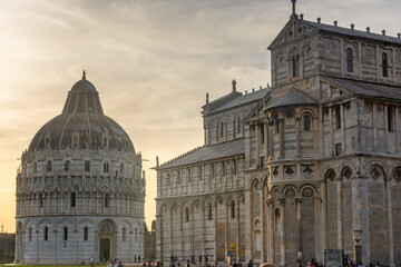 Wall Mural - Pisa, Italy, 14 April 2022:  View of the cathedral and the Baptistery