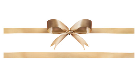 a gold ribbon and bow christmas, birthday and valentines day gift and present decoration set isolate