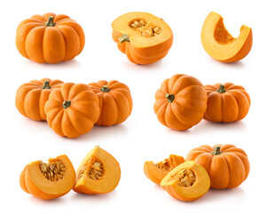 Poster - Set of fresh whole and sliced pumpkins