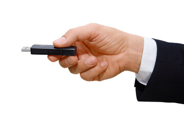 Wall Mural - gesture series: man holding usb stick.