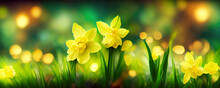 Yellow Narcissus Daffodil Flowers As Easter Spring Wallpaper