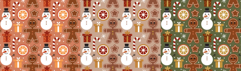 Poster - Winter Christmas gingerbread man pattern set