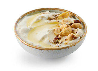 Wall Mural - bowl of greek yogurt with honey and nuts