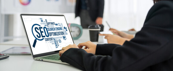 Poster - seo search engine optimization for modish e-commerce and online retail business showing on computer 