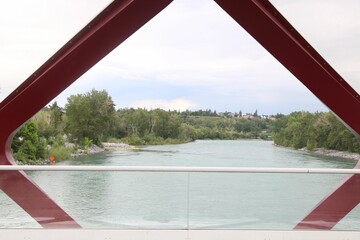 Canvas Print - Beautiful river view from the Peace bridge in Calgary