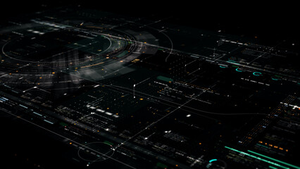 Poster - Futuristic digitally generated 3d holographic planet Earth in 360 degree rotation for head up display and user interface design