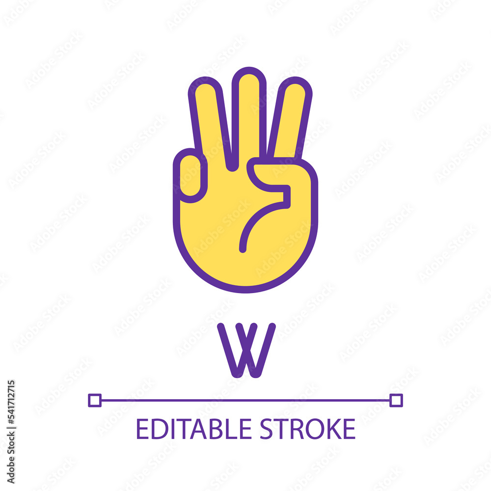 Letter W in American sign language pixel perfect RGB color icon ...