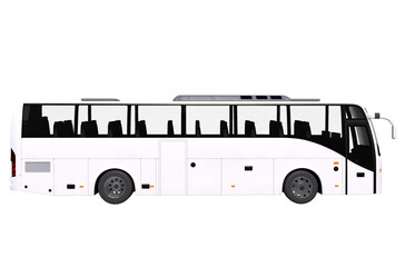Wall Mural - modern white bus side view 3d render illustration. png transparent background object. tour bus side 