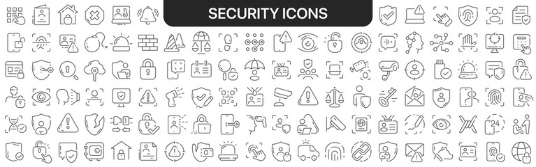 Sticker - Security icons collection in black. Icons big set for design. Vector linear icons
