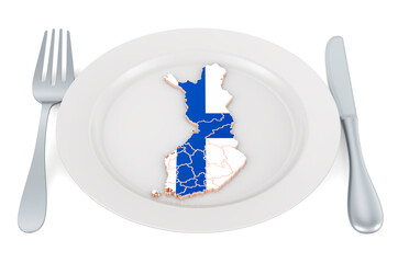 Poster - Finnish cuisine concept. Plate with map of Finland. 3D rendering