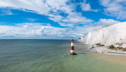 Canvas Print - the Beachy Head Lighthouse in the English Channel and the white cliffs of the Jurassic Coast