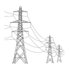 Vector power line poles and cable on white background