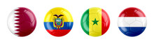 World Cup 2022 Qatar GROUP A Teams Ball Flags. Isolated On White Background. 3d Illustration .