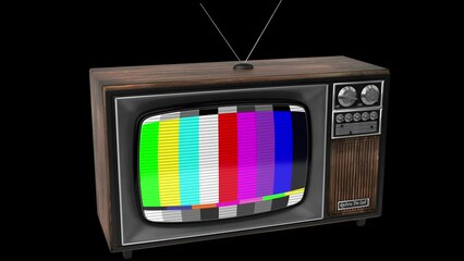 Wall Mural - Vintage wooden TV receiver with green screen isolated on black background - 3D 4k animation (3840x2160 px).