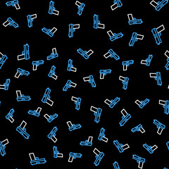 line pistol or gun icon isolated seamless pattern on black background. police or military handgun. s